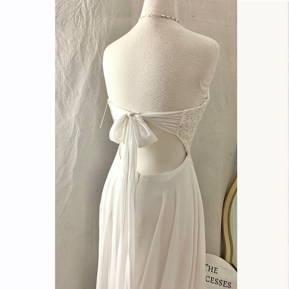 SOLD NWT JVN Jovani White Chiffon Lace Gown* - Picture 6 of 11